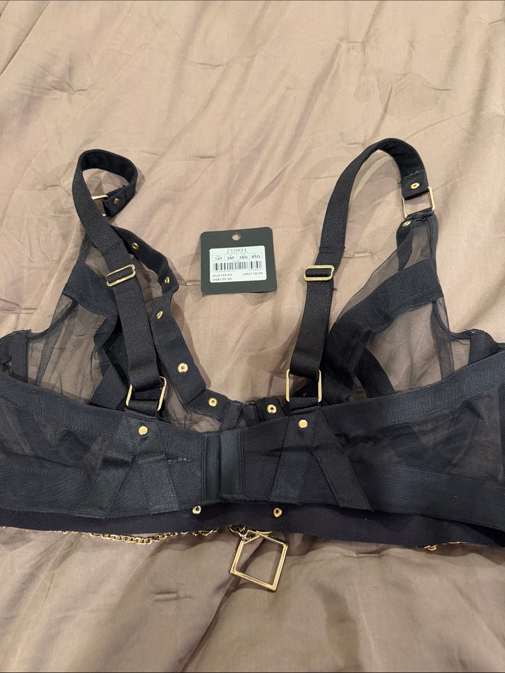 Honey Birdette Indria Strappy Black Sheer Mesh Harness Bra with Chain Detail 38G - Picture 5 of 5